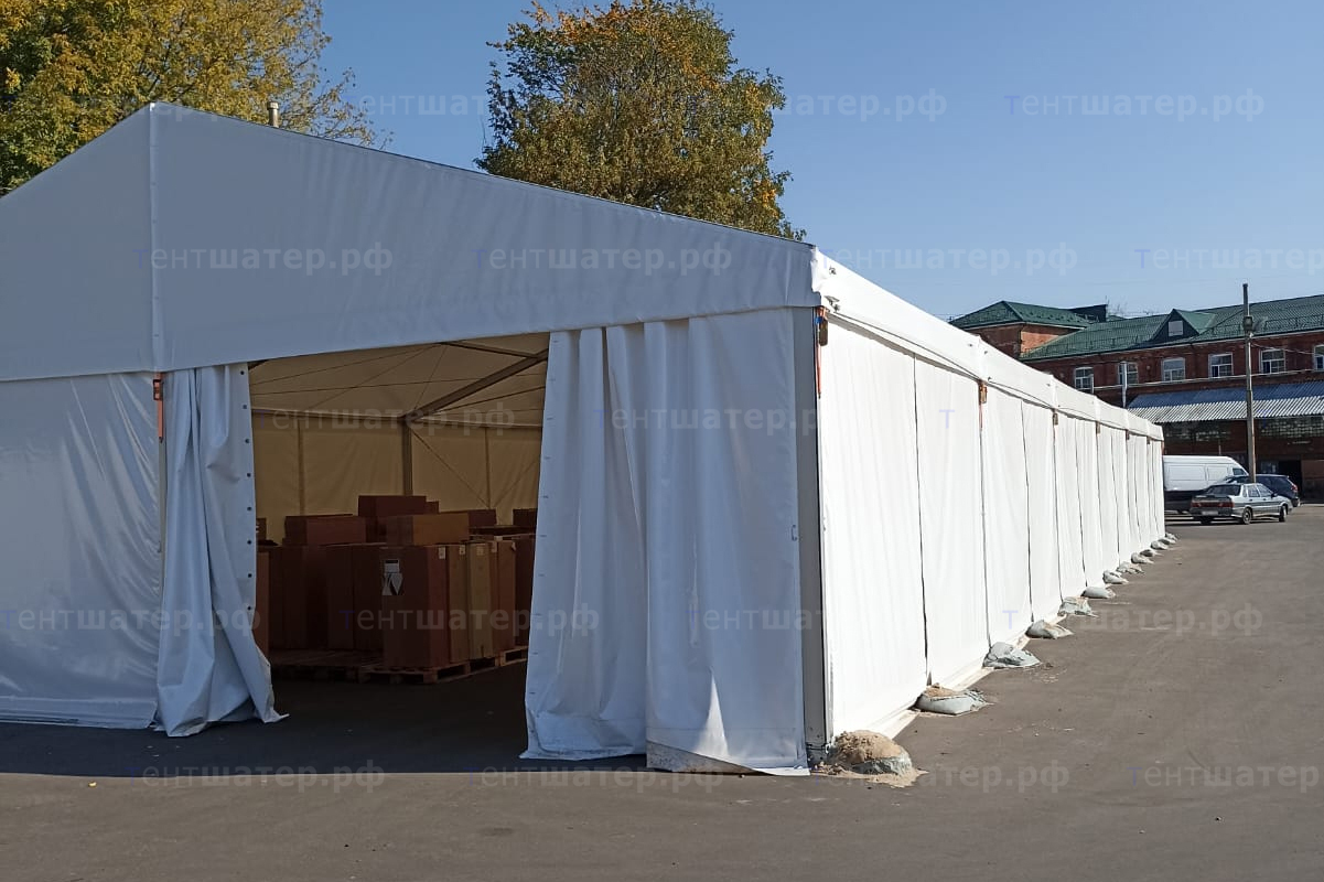 Складские павильоны 12×30 и 10×30 для производственной компании в Москве — тентовое покрытие