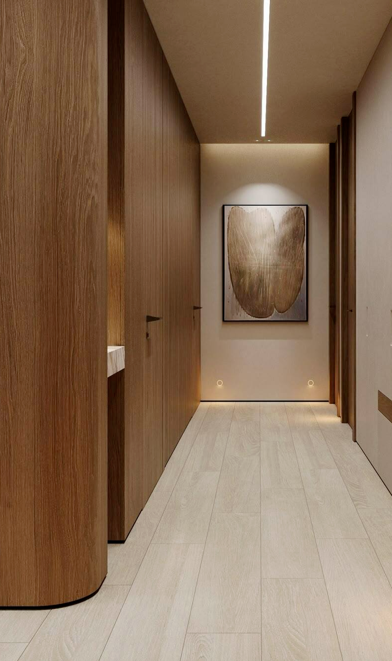 Бамбуковые панели NEO с древесной фактурой в интерьере, объёмное декоративное покрытие стены из натуральных материалов, современное решение для акцентной стены в квартире или офисе.