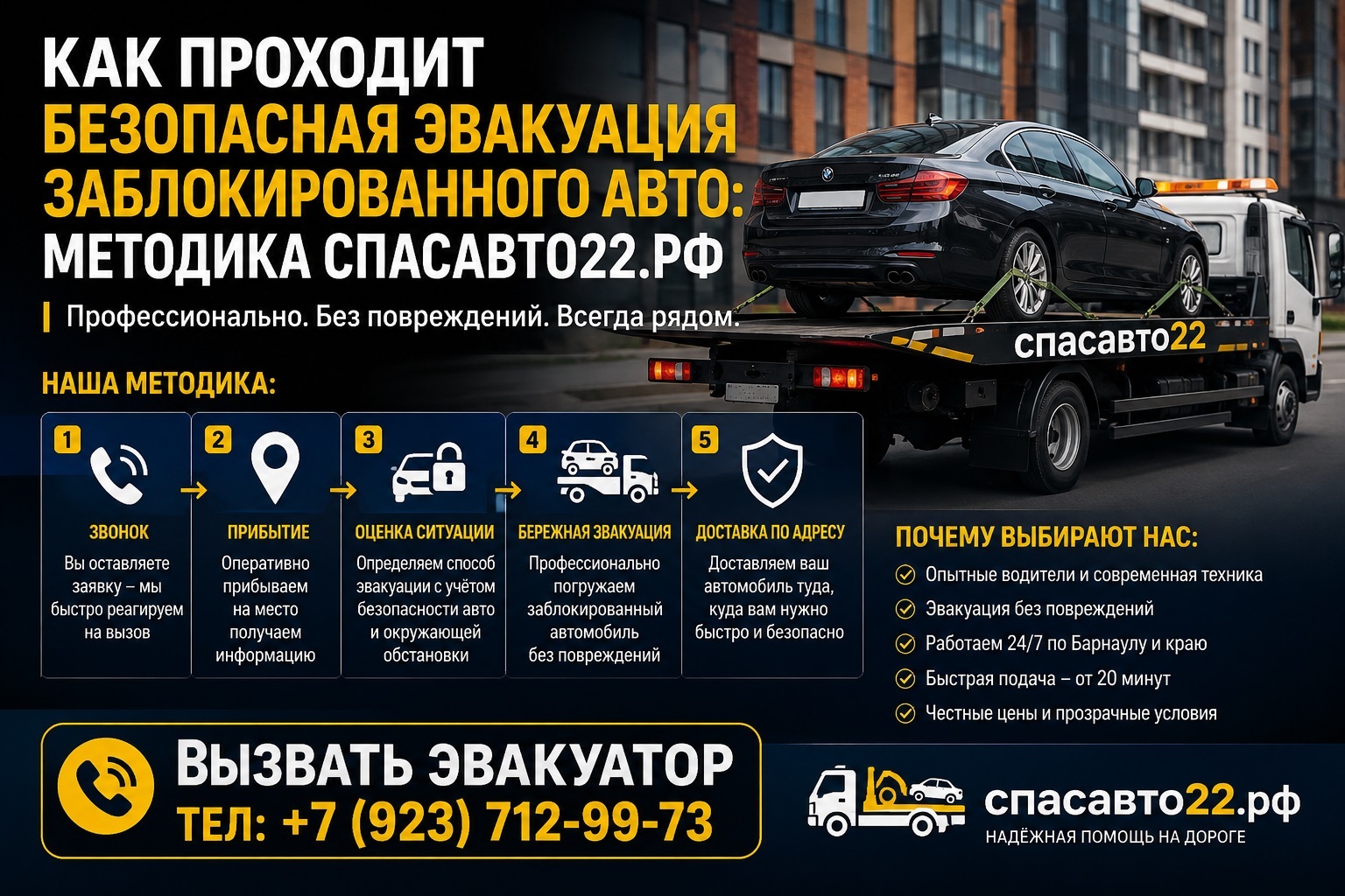 Как проходит безопасная эвакуация заблокированного авто: методика спасавто22.рф