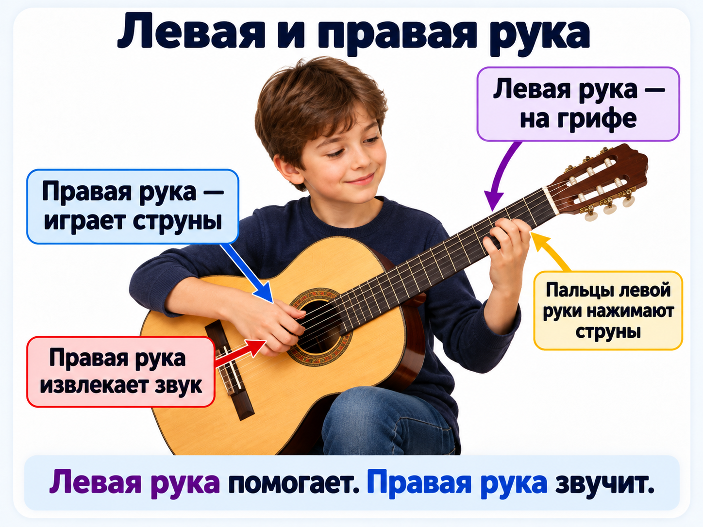 Работа левой и правой руки при игре на гитаре