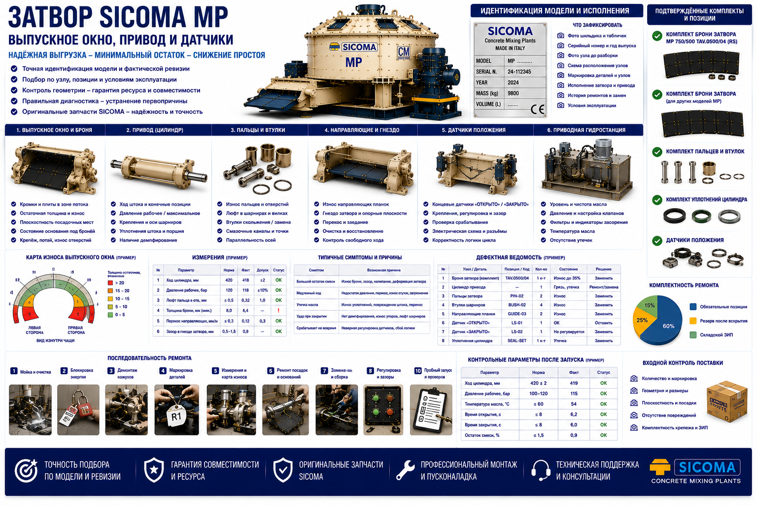 Затвор SICOMA MP: выпускное окно, привод и датчики
