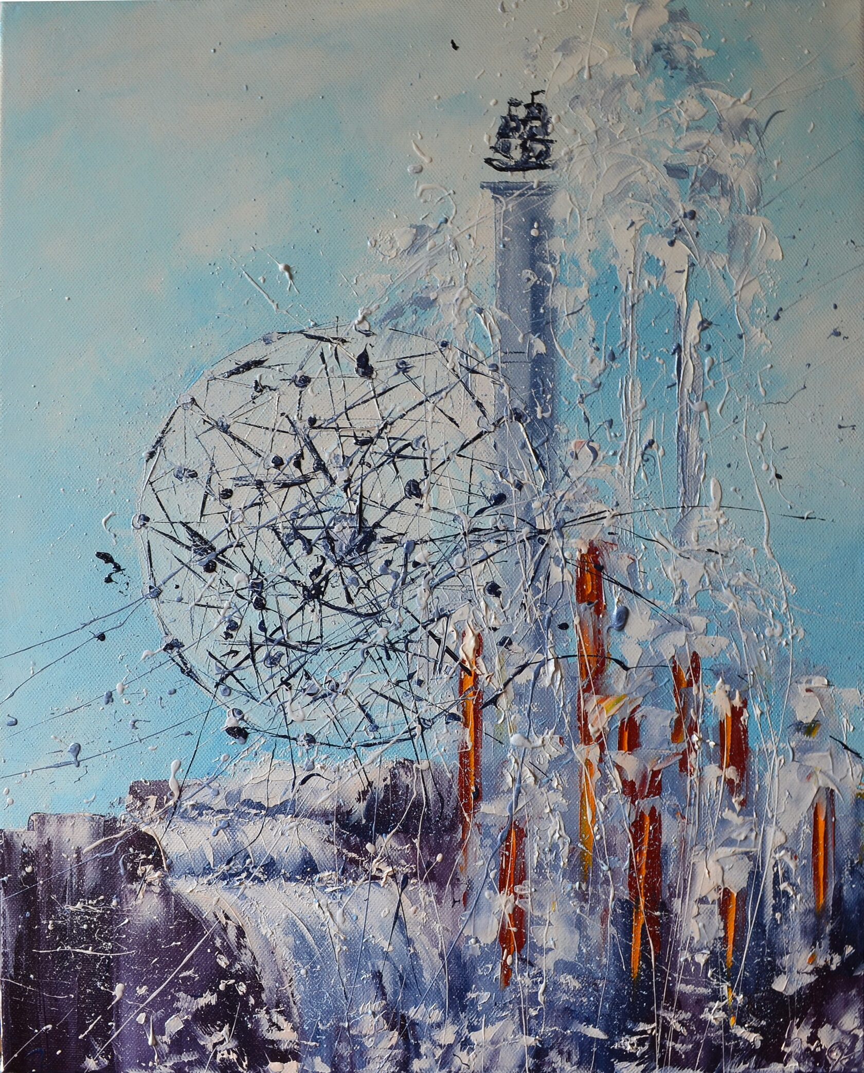Oil painting of urban architecture