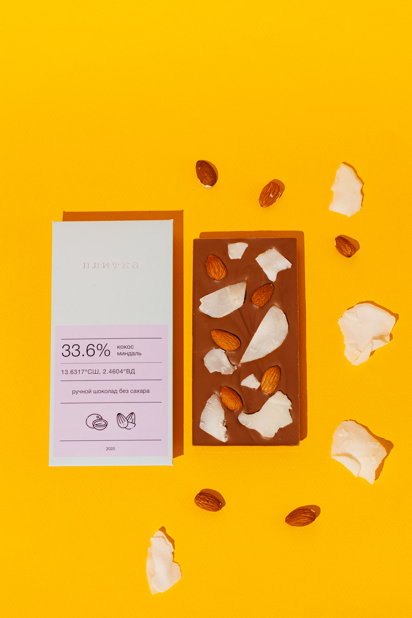 Молочный шоколад с кокосом и миндалем без сахара