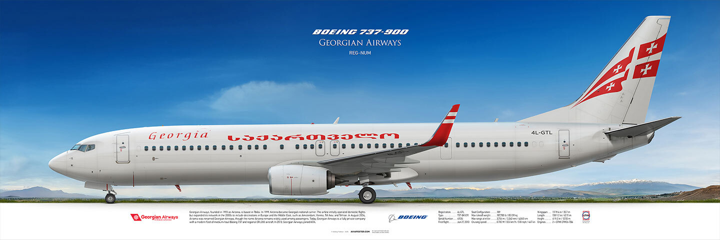 Georgian Airways, Boeing 737-900, airplane on a landscape background