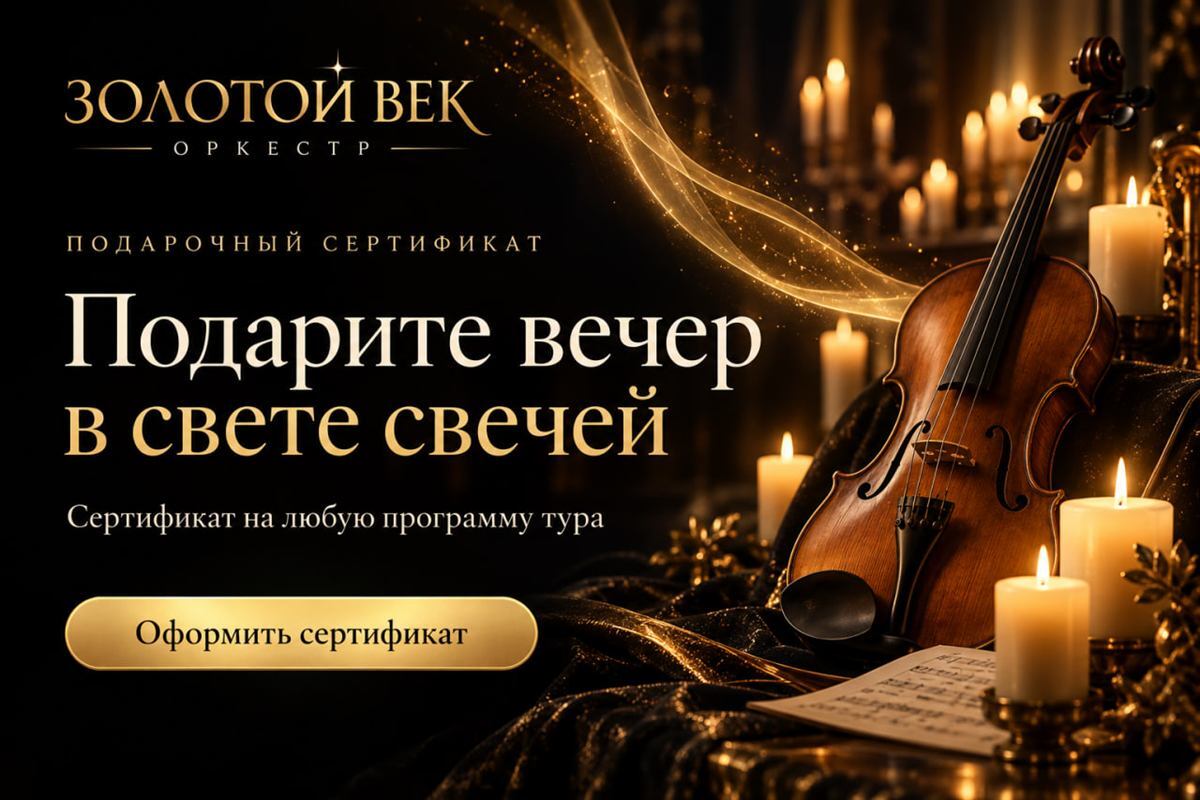 Подарочный сертификат оркестра «Золотой век». Подарите вечер в свете свечей.