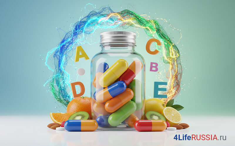 Банка с разноцветными капсулами на светлом фоне поддержка 4Life Transfer Factor