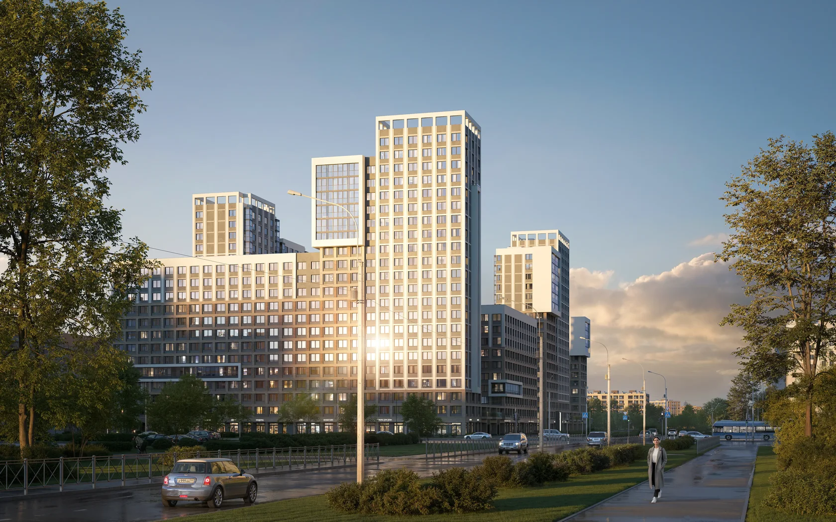 Фасад ЖК Миръ на Миргородской улице в Санкт-Петербурге