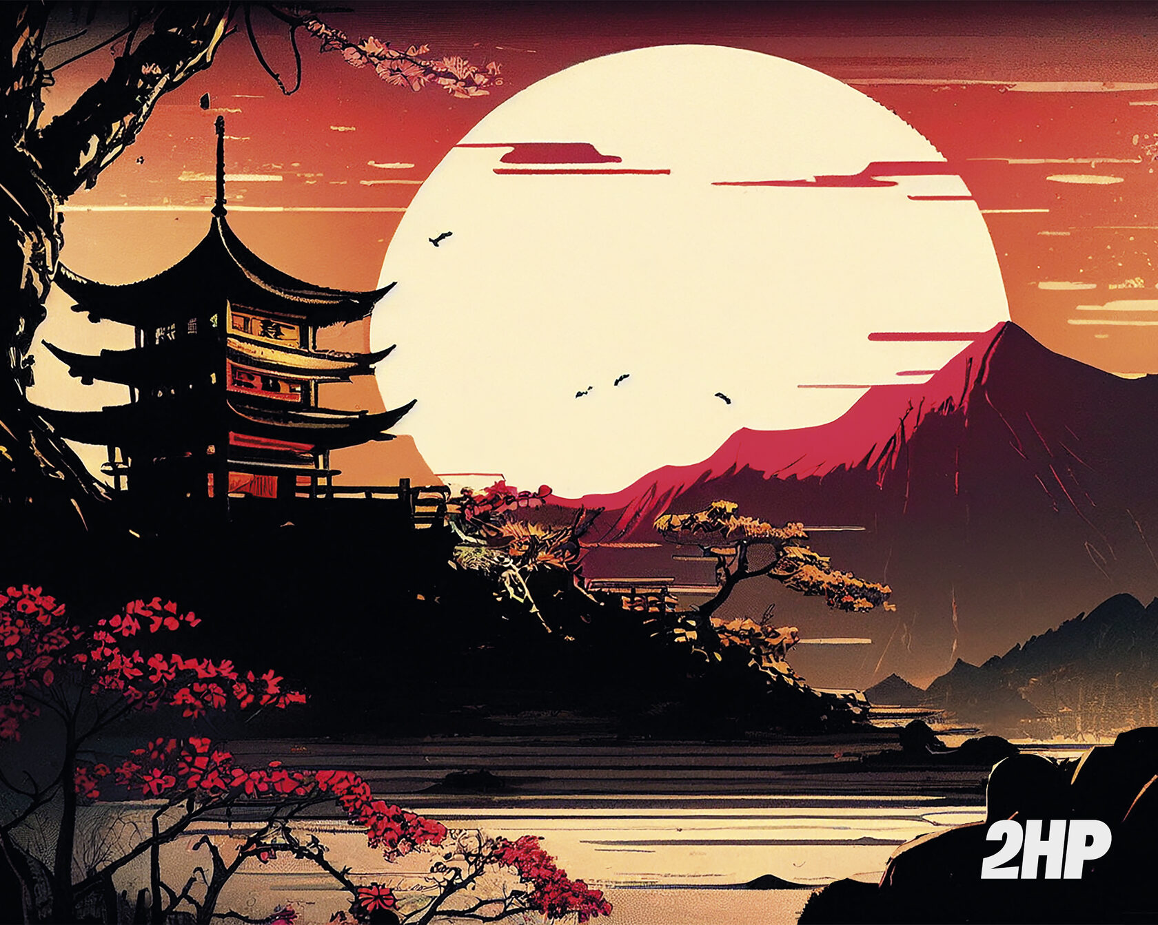 Коврик для мыши c японский пейзажем природы