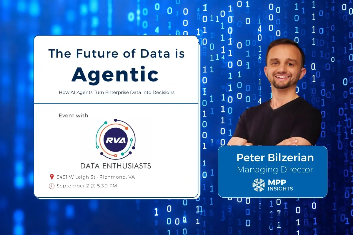 Peter Bilzerian U.S. Managing Director of MPP Insights speaking at The Future of Data event on Agentic BI in Richmond Virginia