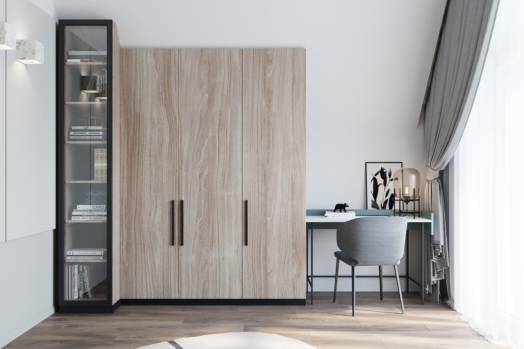 Chambre d’adolescent avec mobilier minimaliste et lignes épurées