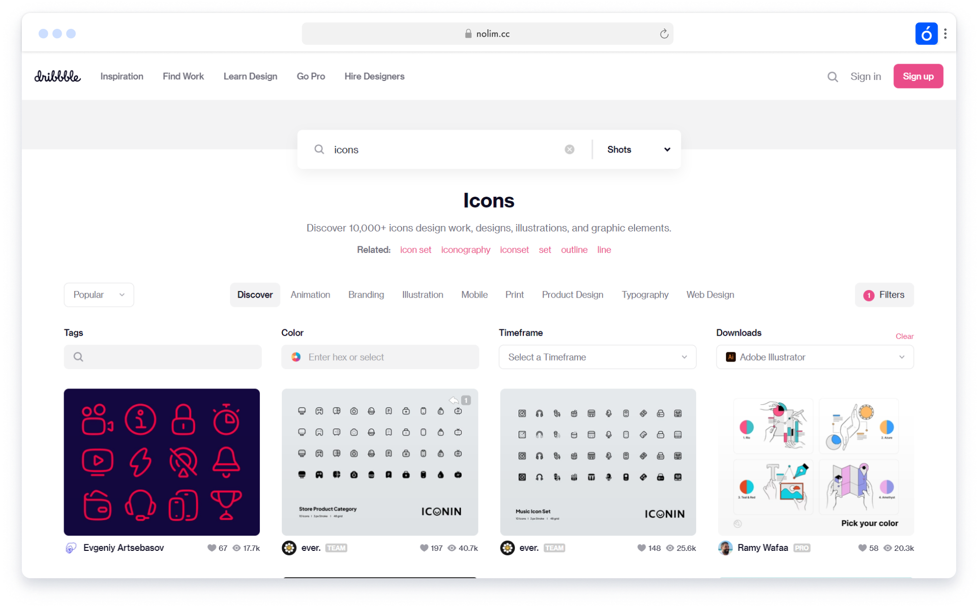 Скриншот был взят с сайта dribbble.com/search/icons?source_file=.ai&q=icons
