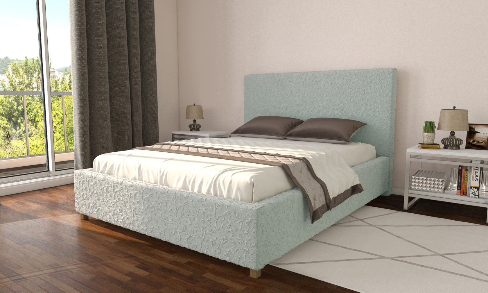 Кровати "Эстет" со вставками из экокожи в мягкой обивке с изголовьем