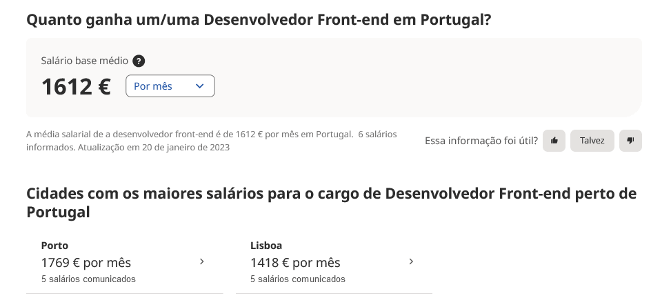 зп front end developer в Португалии