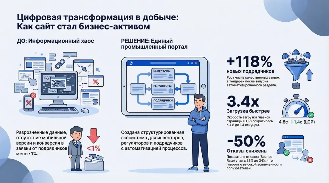 Инфографика: Цифровая трансформация в добыче: как сайт стал бизнес-активом