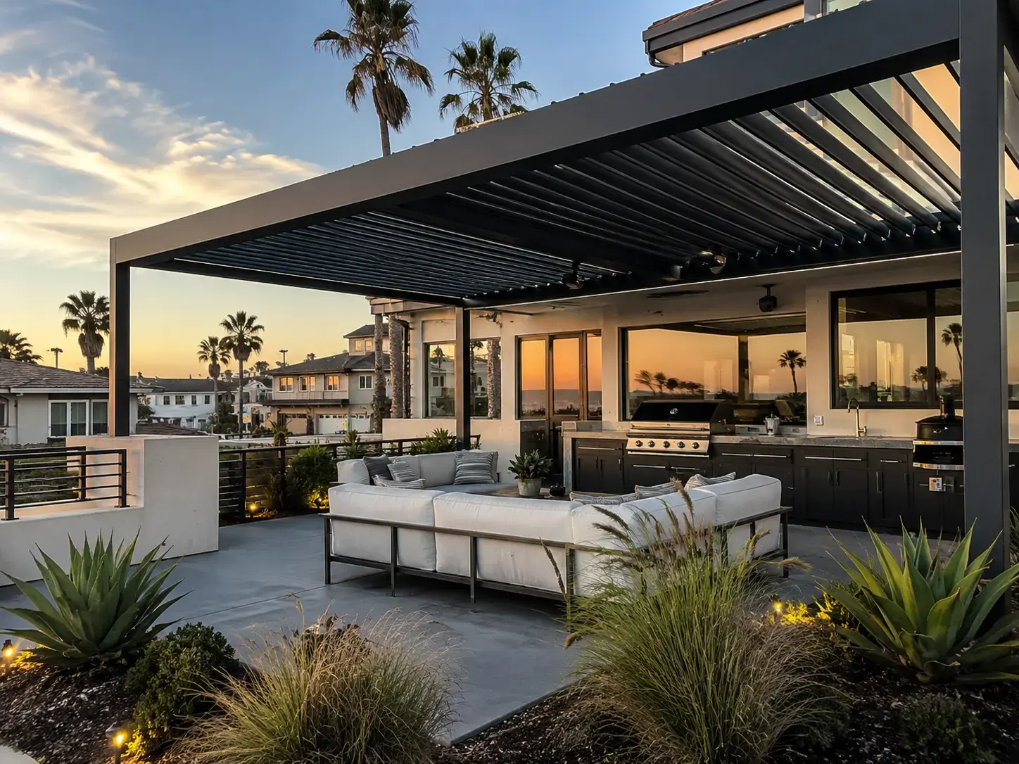patio cover with lighting Palos Verdes Estates evening outdoor living