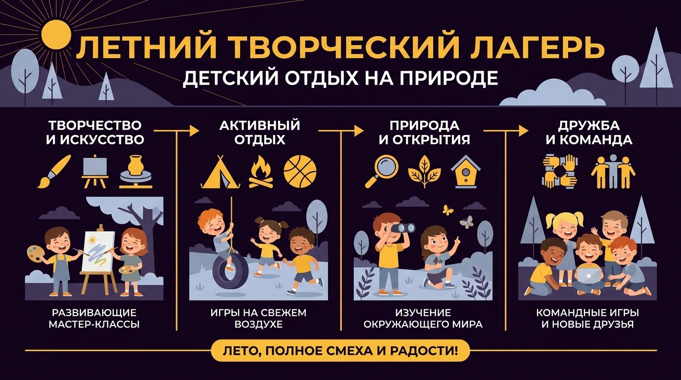 Дети на летних занятиях в загородном творческом лагере