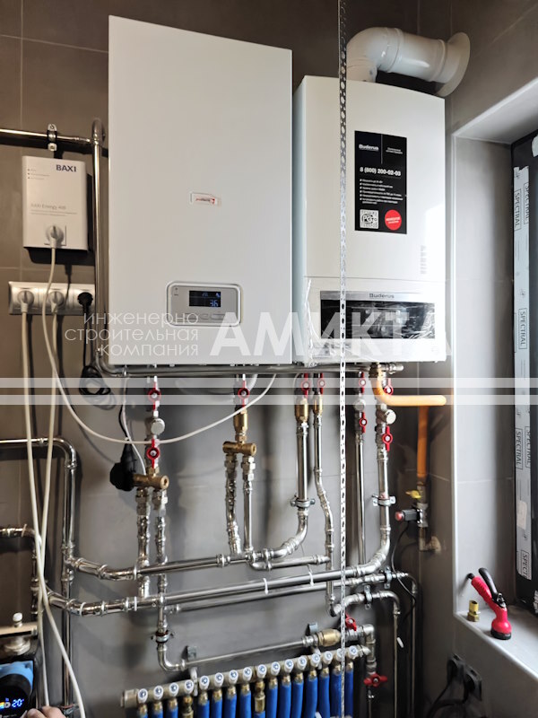 монтаж котельной с газовым настенным котлом и коаксиальным дымоходом