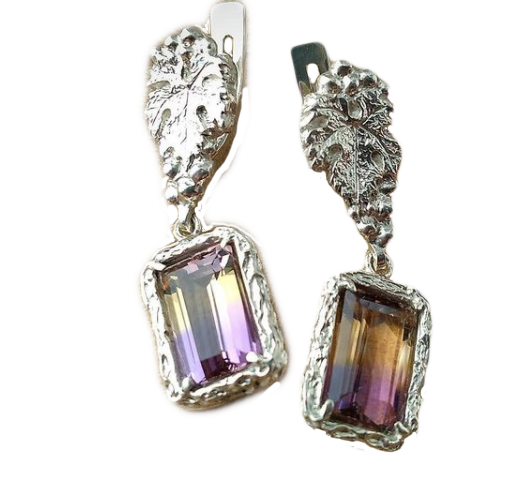 авторские серьги из серебра с аметринами