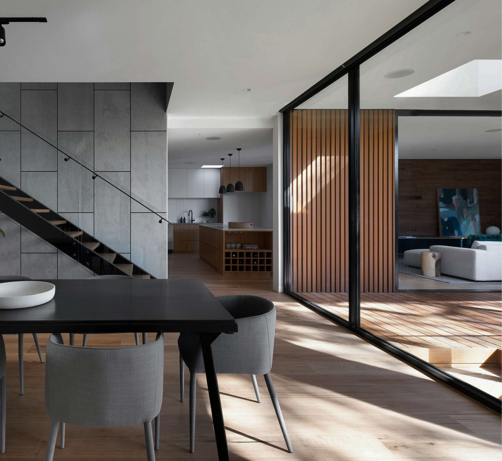 modern daire ev tasarimi, gri tonlar dizayn