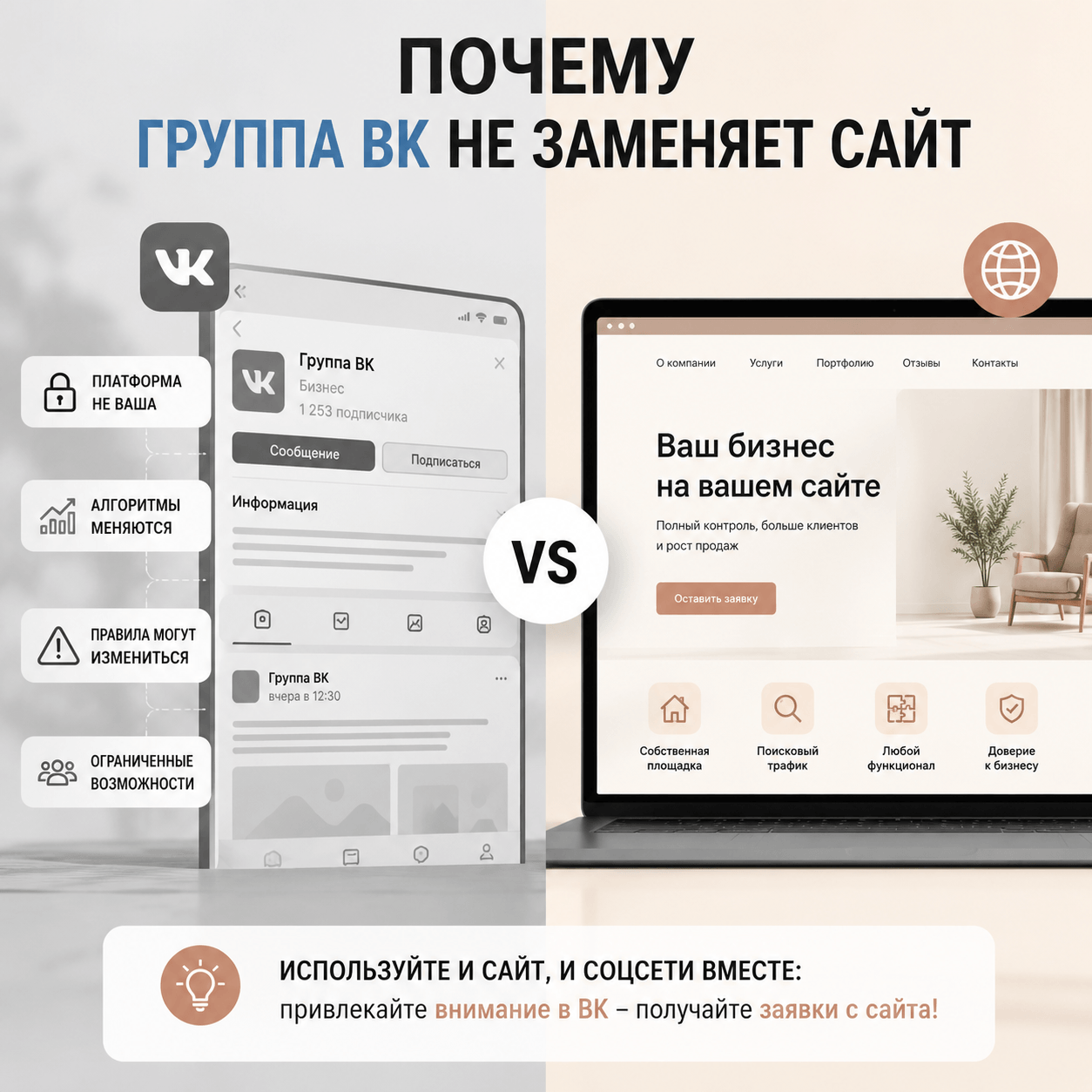 Группа ВК или сайт что лучше?