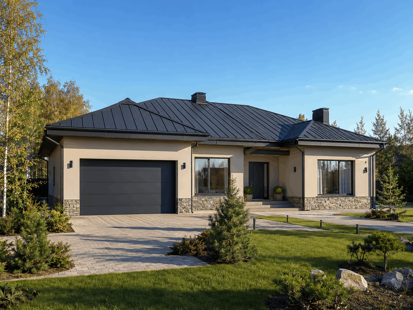 Garage 145 — реальный одноэтажный дом из газобетона с гаражом