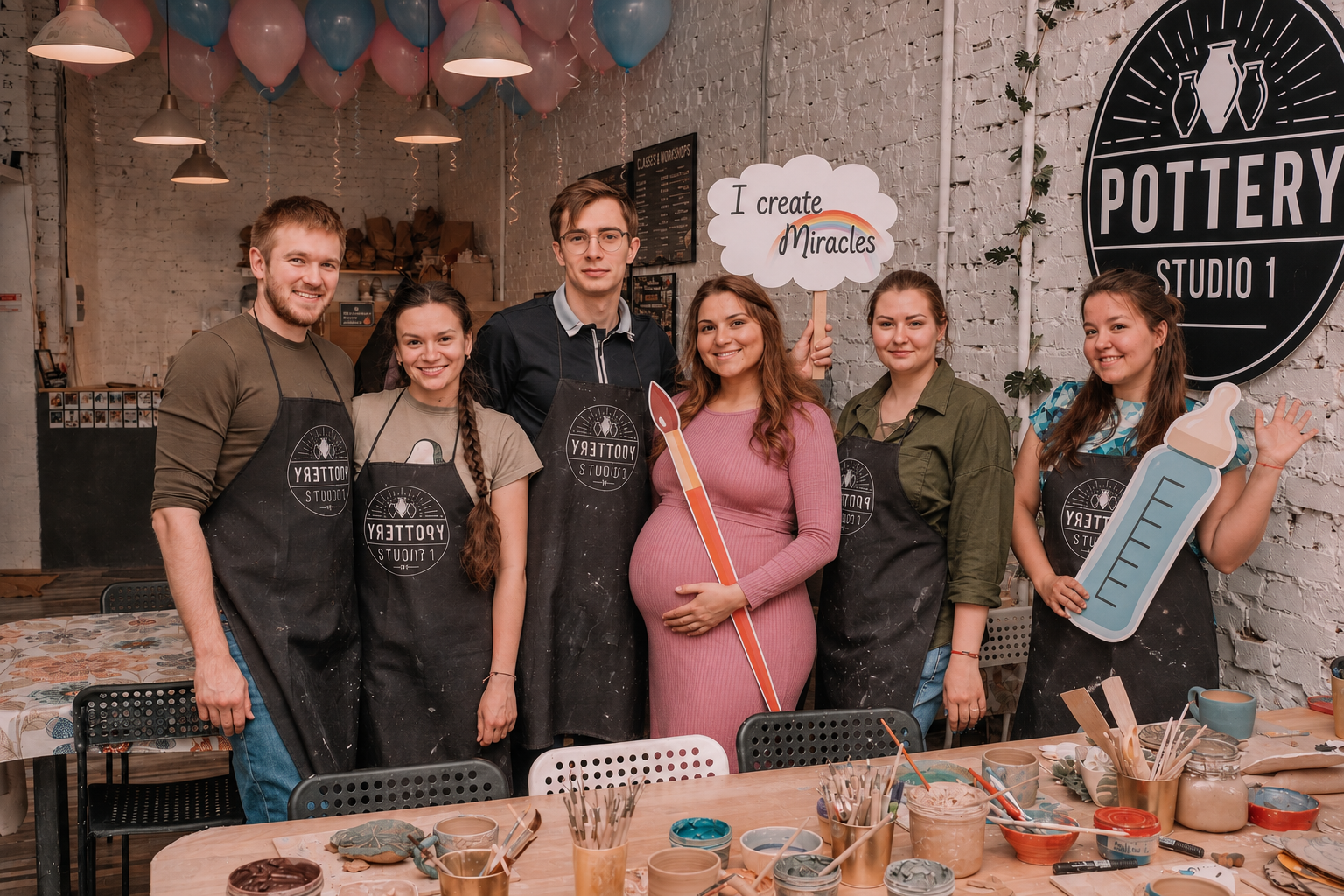 Group pottery baby gender reveal