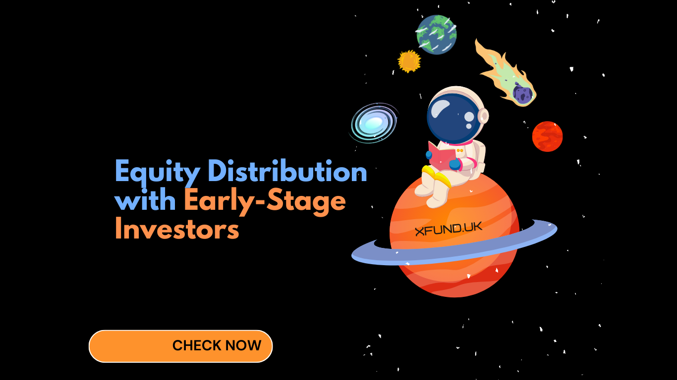 A little cartoon spaceman sitting on an orange planet in the space. Black background is the universe, where the planet earth and the sun are visible as well as the meteorite and the black hole. XFUND is written on the orange planet.