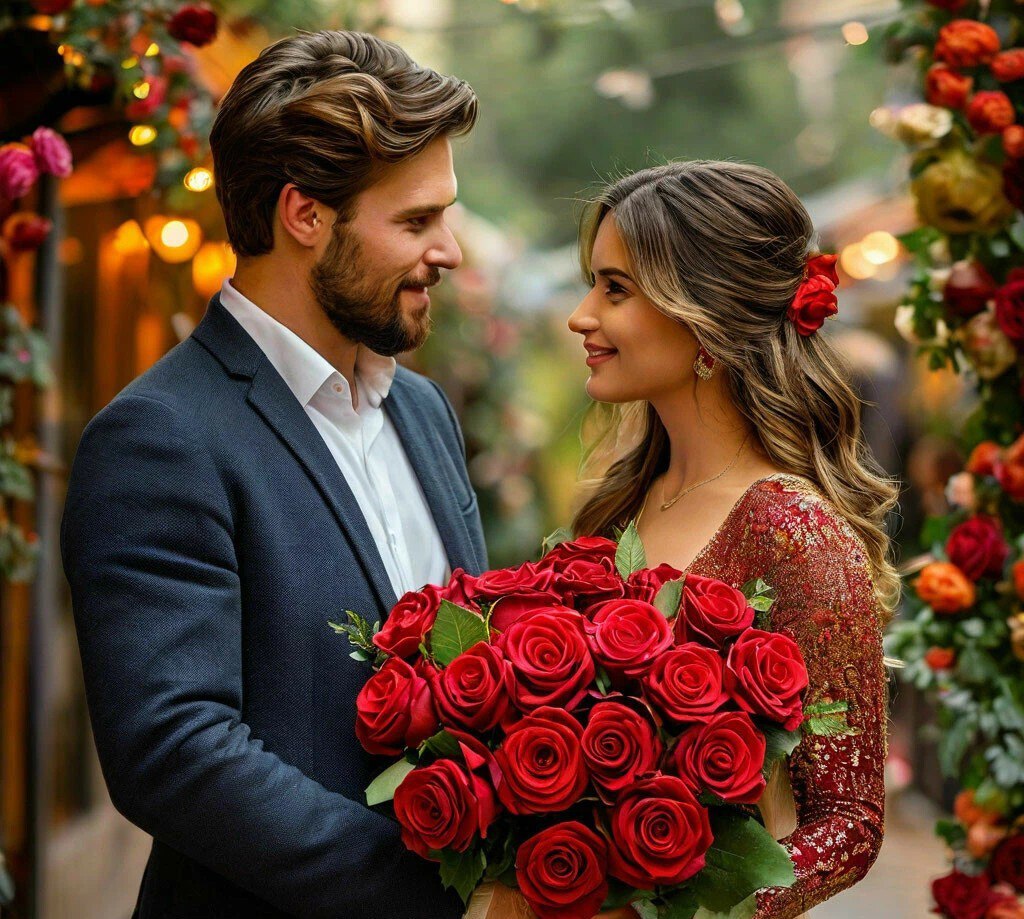 Состоятельный мужчина с букетом роз