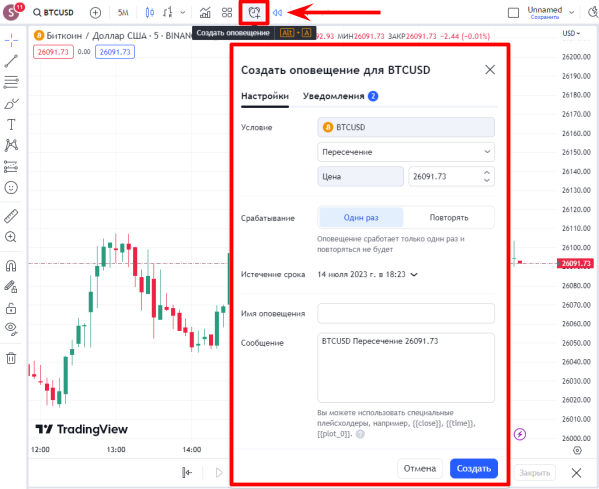 интерфейс TradingView, настройки графика TradingView