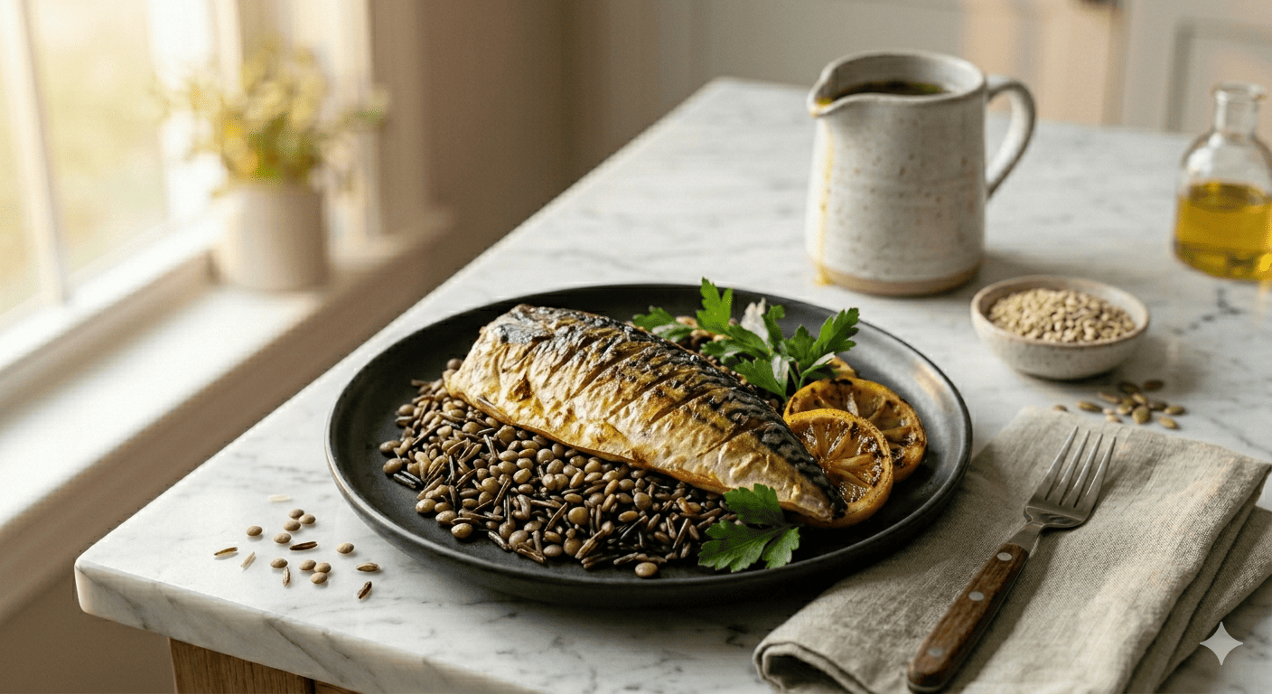 Muscle Builder’s Dinner: Mackerel with Wild Rice &amp; Lentils Recipe