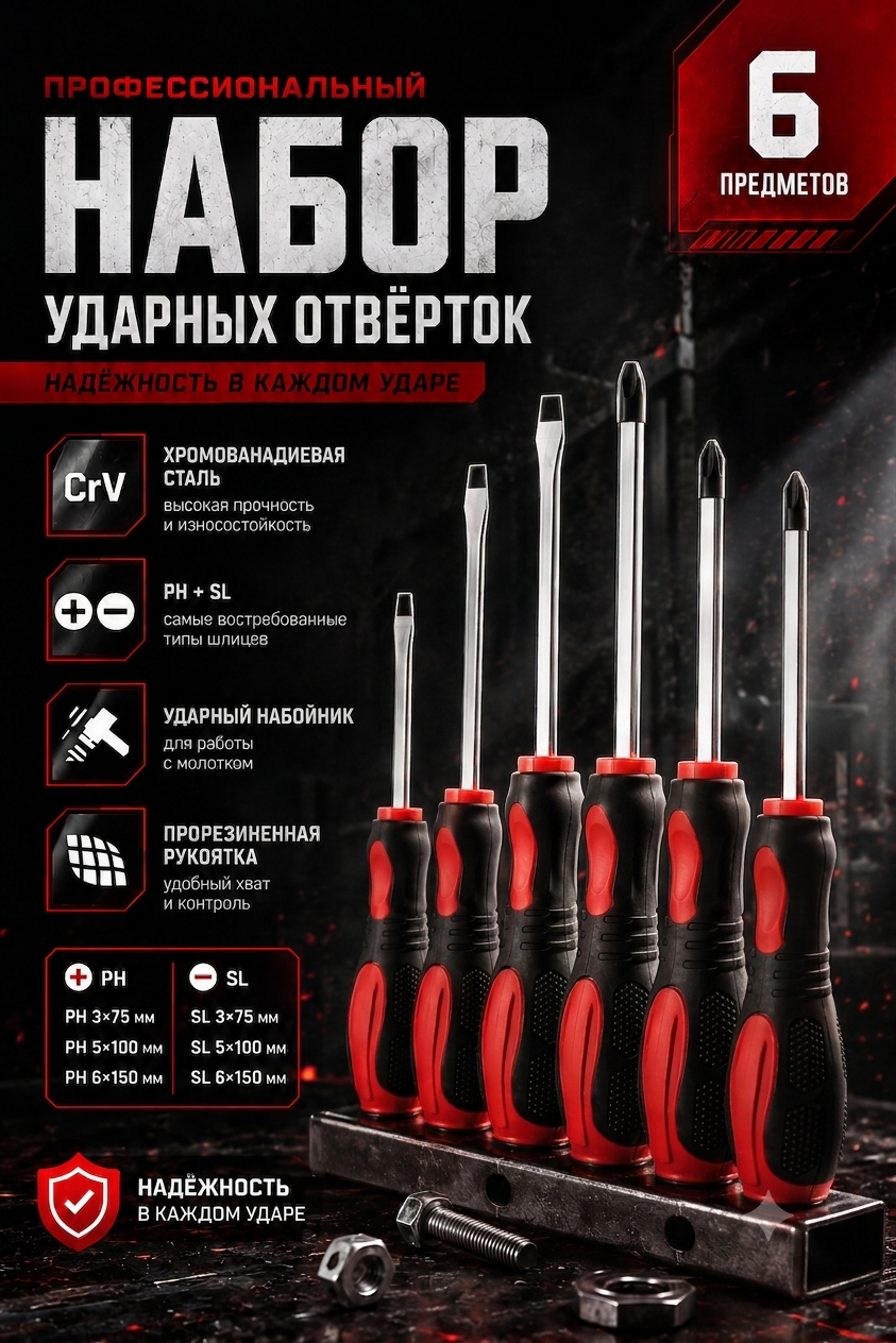 Инфографика набора ударных отвёрток