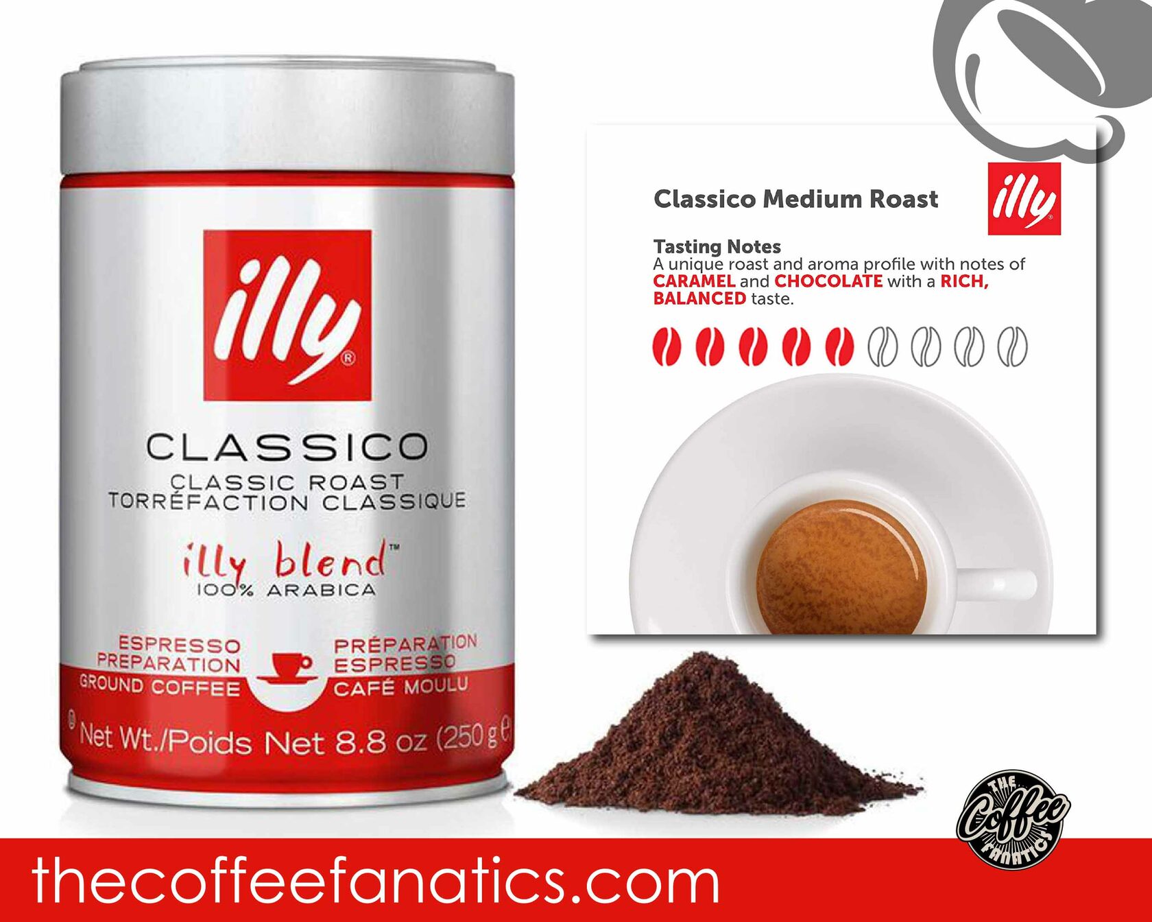  illy Coffee, Moka Ground, Medium Roast, 100 percent Arabica  Bean Signature Italian Blend, Premium Gourmet Roasted Coffee, Pressurized  Fresh, 8.8oz Can, 4 Pack : Books