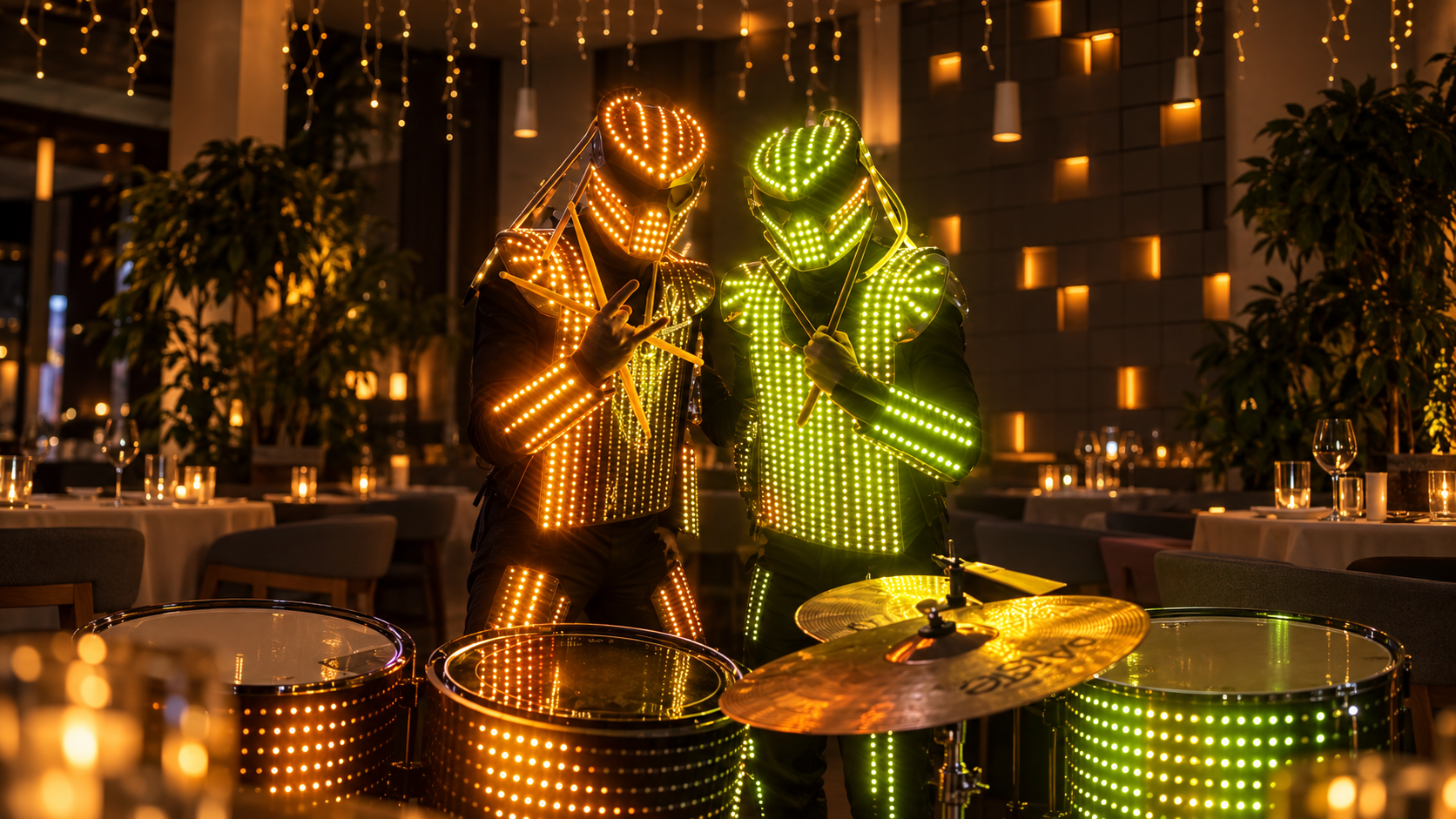 DRUM LIGHT — барабанщики в светящихся LED-костюмах