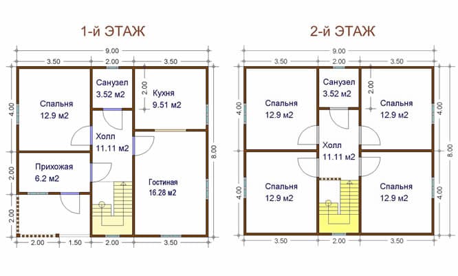 Двухэтажный дом 8х9 проекты