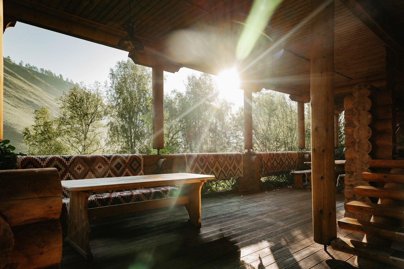 Open veranda with kilim seating