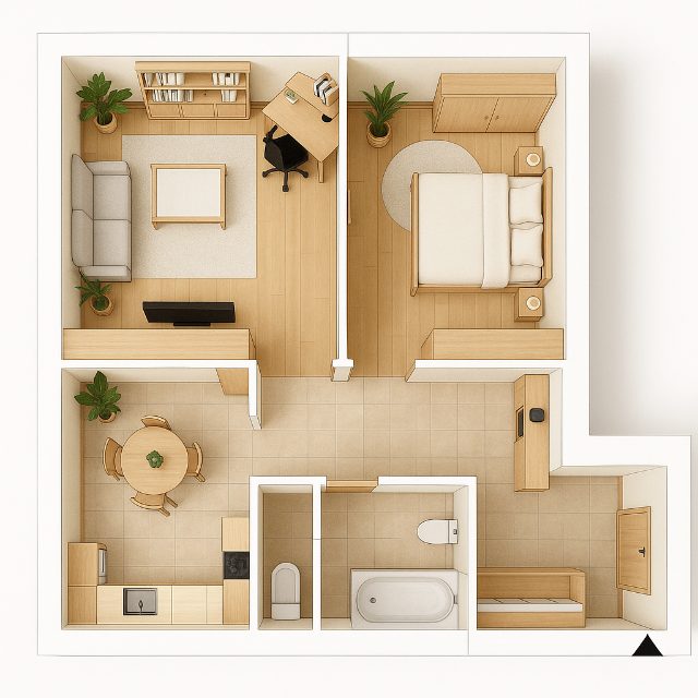 Планировка двухкомнатной квартиры 46 м²