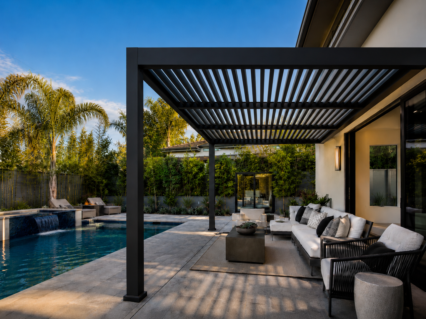 modern attached patio pergola builder in Eastside Costa Mesa remodel backyard