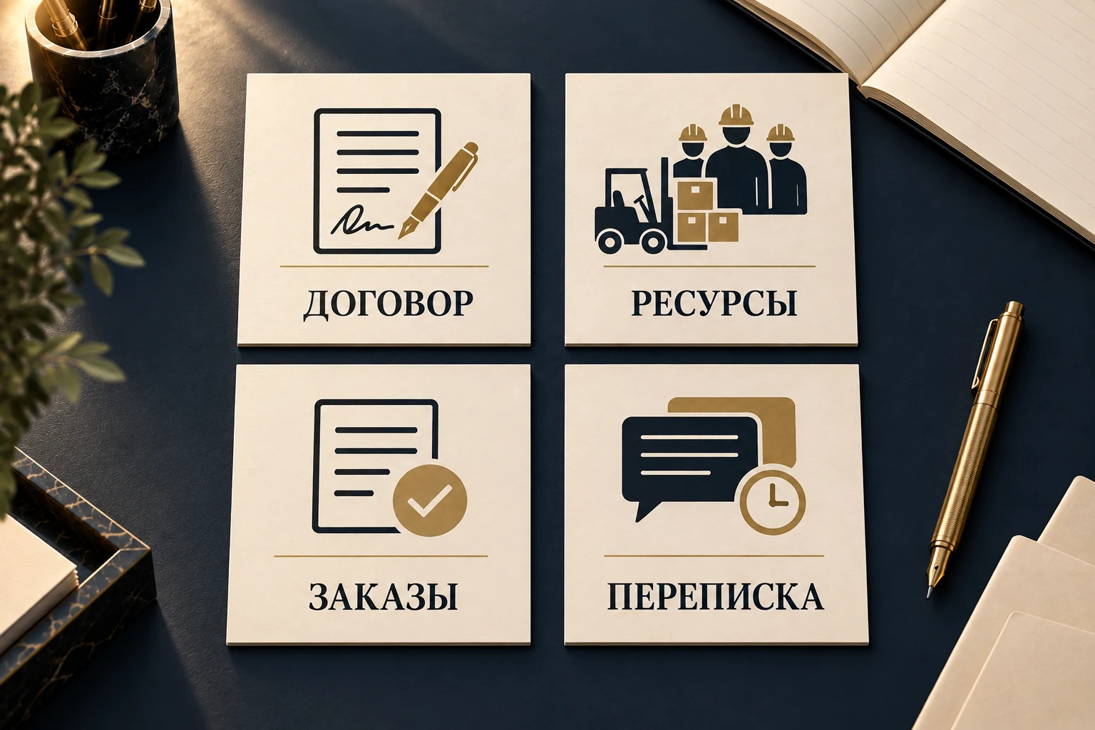 Концептуальная схема доказательств: договор и заказ, подготовка ресурсов, деловая история и переписка