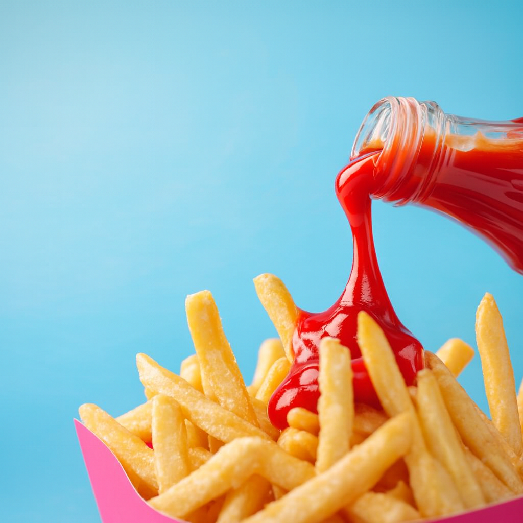 Форма упаковки картофеля фри McDonald’s и бутылки кетчупа Heinz в едином пользовательском сценарии