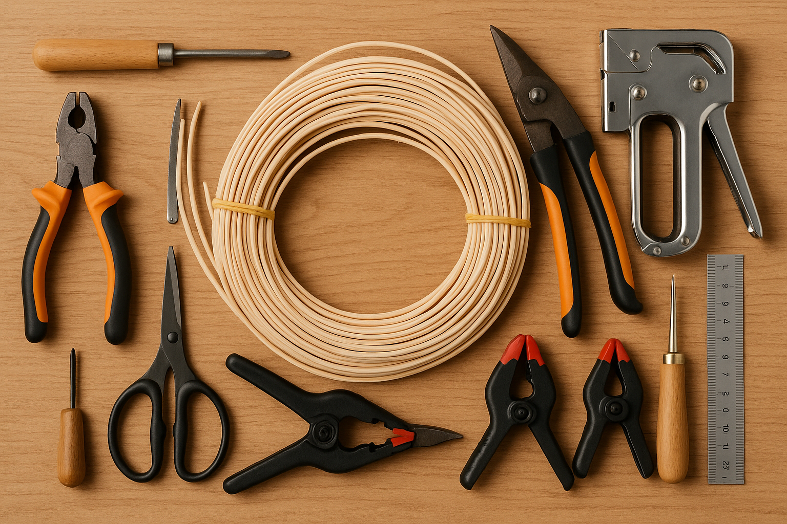Инструменты для плетения из искусственного ротанга: полный набор мастера