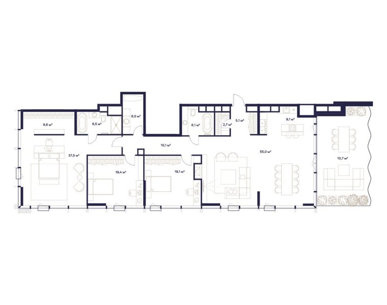 Планировка 4-комнатной квартиры 190,9 м² в ЖК «СОЮЗ»: дом 2, 23-й этаж