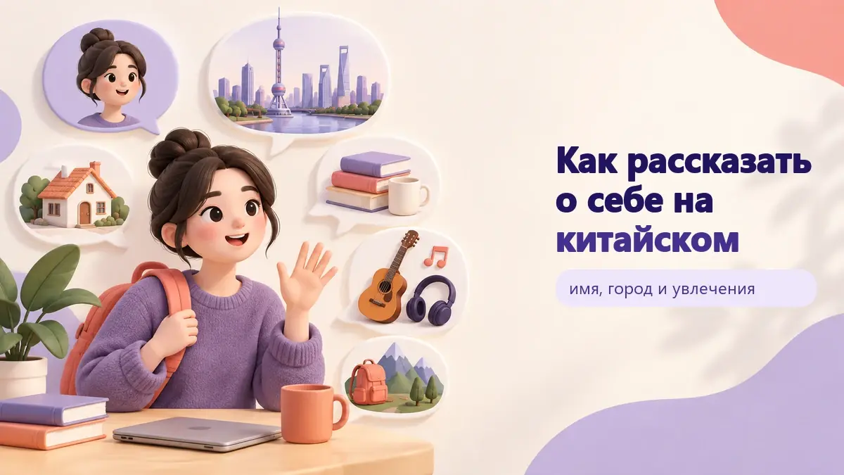 Обложка статьи «Как рассказать о себе на китайском»: тематическая учебная композиция LaRou