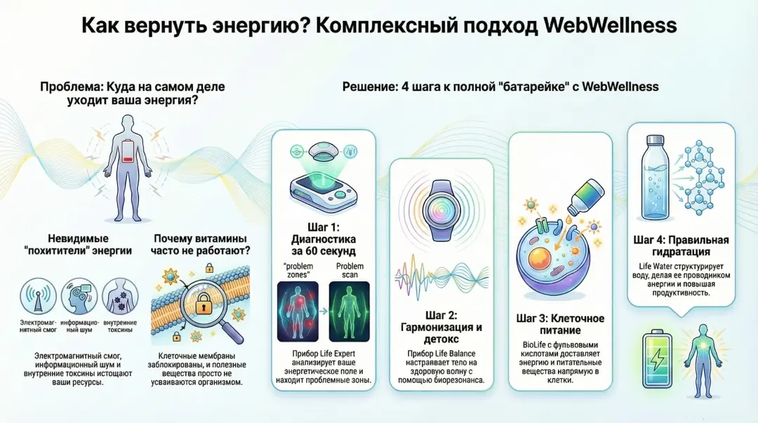 Инфографика: Как вернуть энергию? Комплексный подход WebWellness