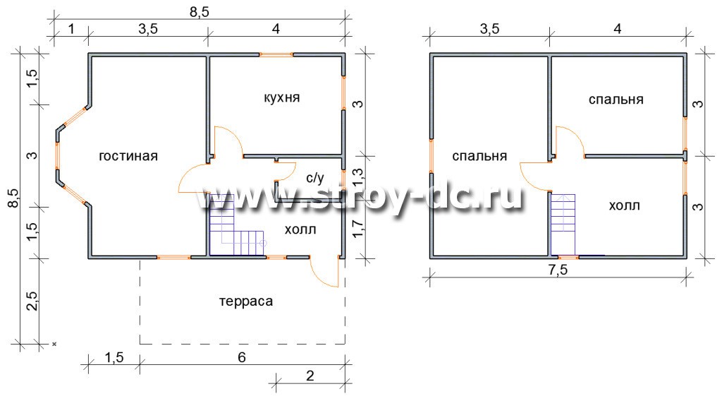 Чертеж одноэтажного каркасного дома 6х6