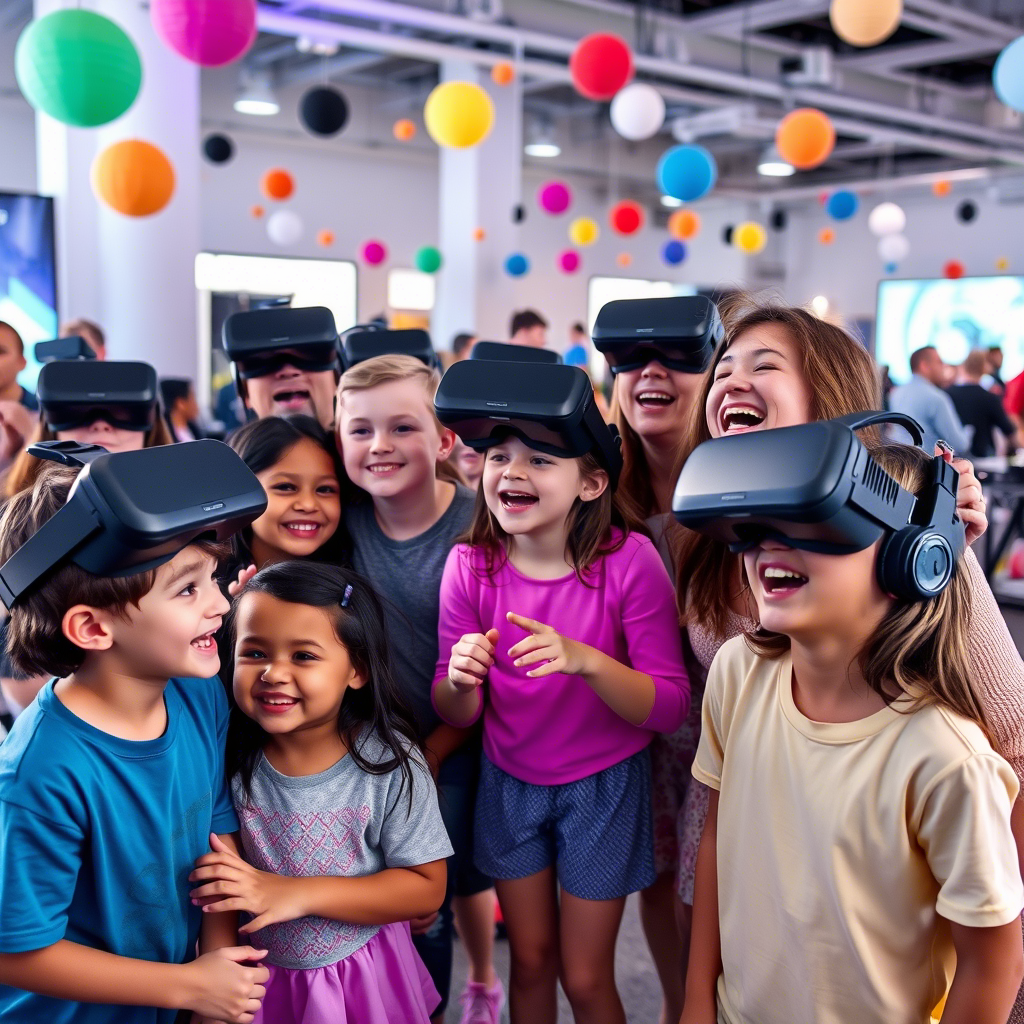 Дети и взрослые празднуют день рождения в VR-клубе с использованием современных технологий виртуальной реальности