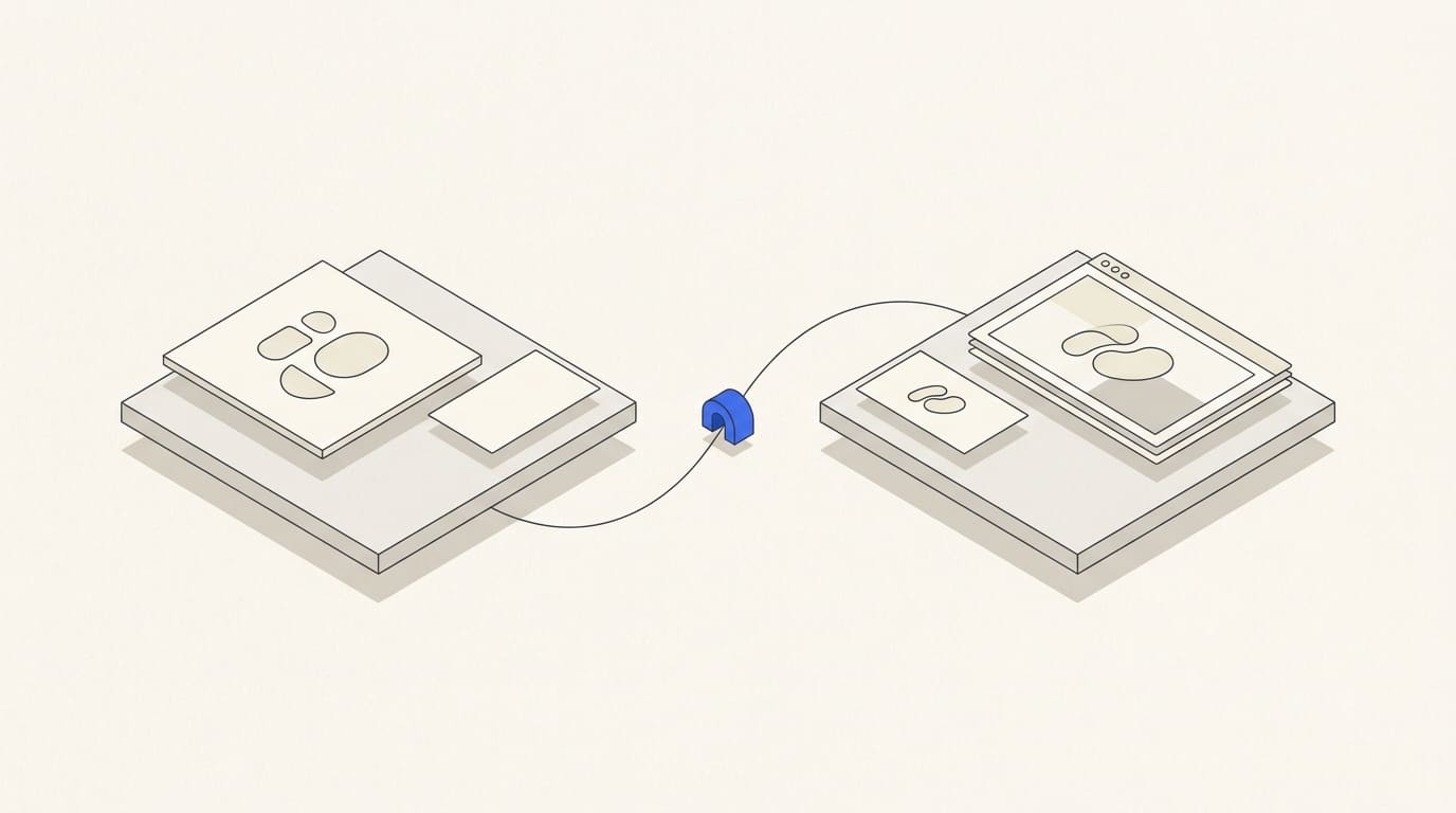 Two related versions of an abstract graphic mark and identity materials illustrate a brand update.