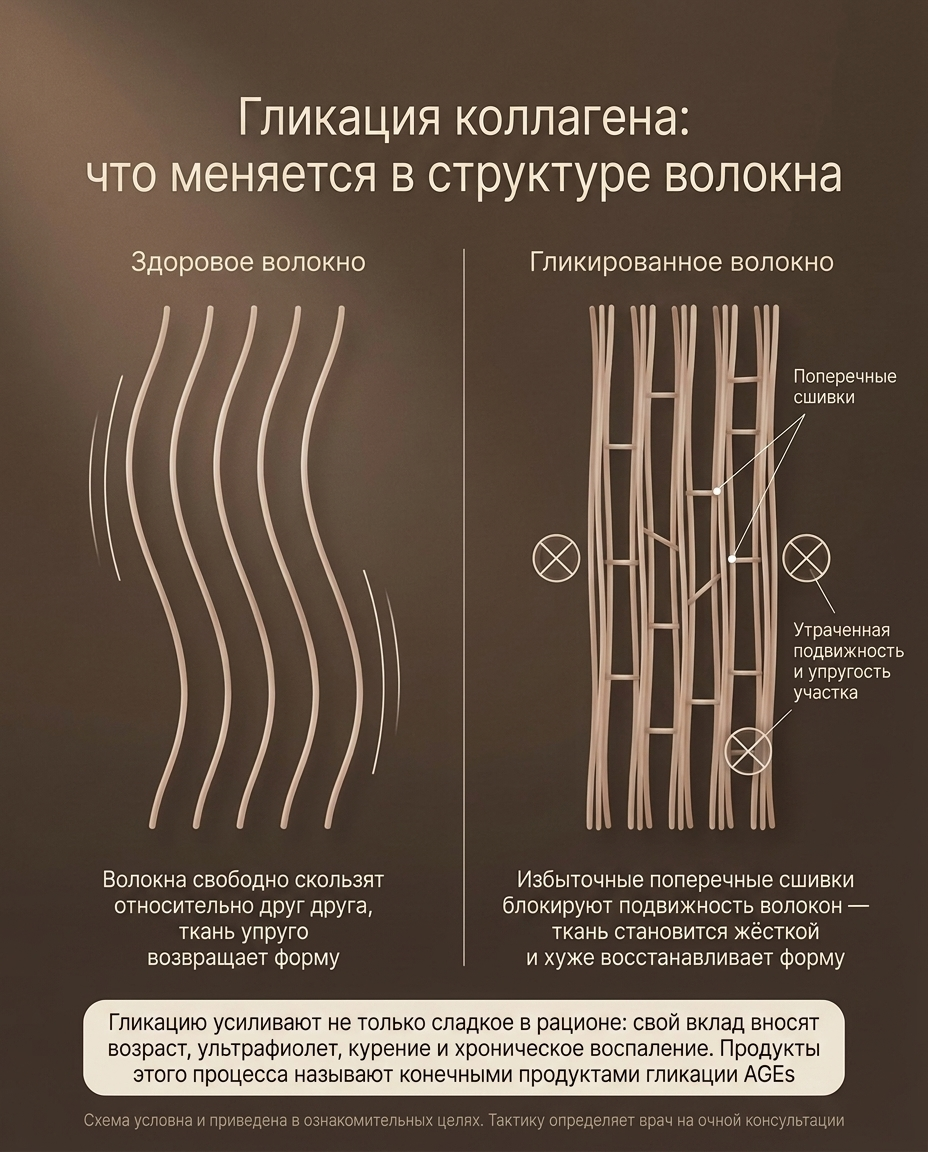 Как гликация делает коллаген в коже более жестким