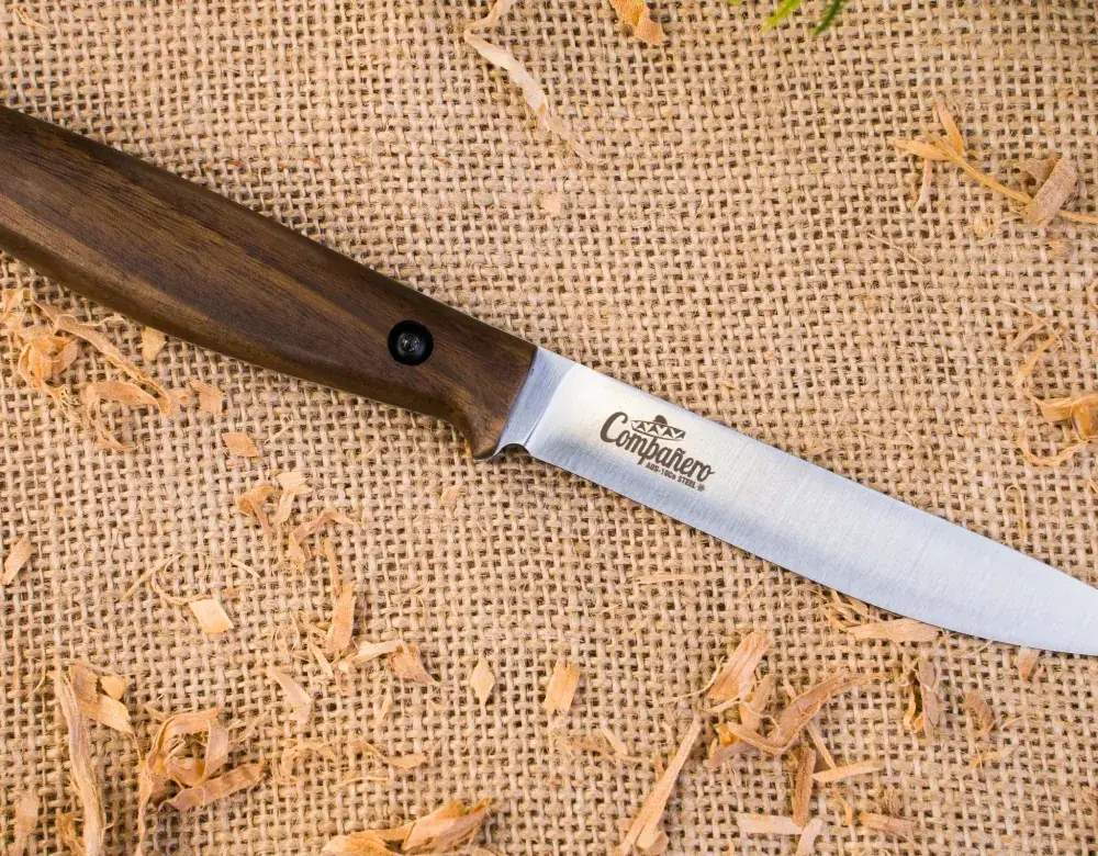 Companero walnut fixed-blade knife and deep leather carry sheath