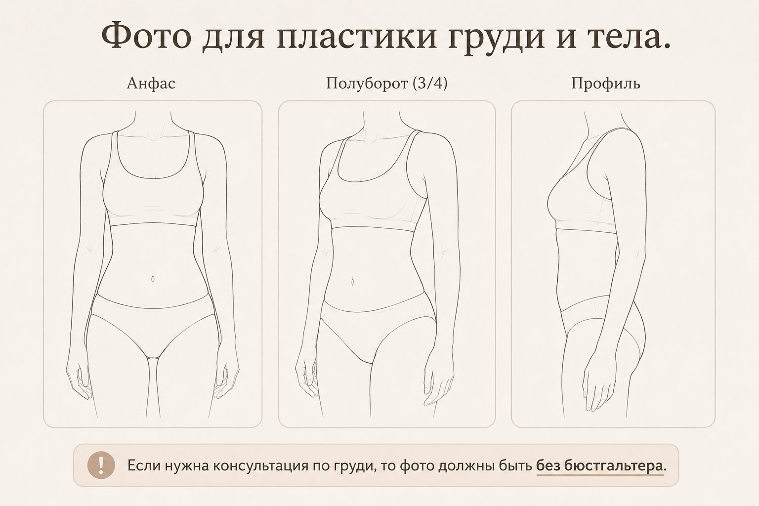 Пример ракурсов фотографий тела для предварительной консультации