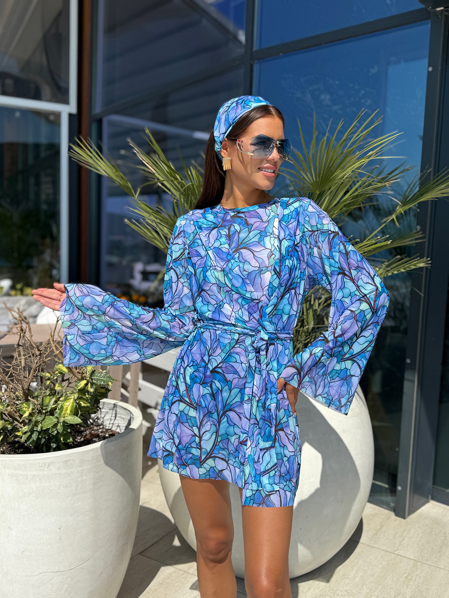 Туника короткая с поясом Голубая акварель